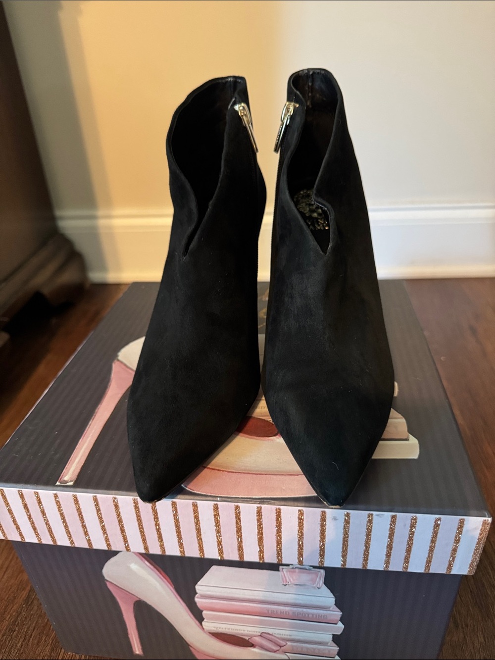 Vince Camuto Black Suede Pointed Ankle Booties
